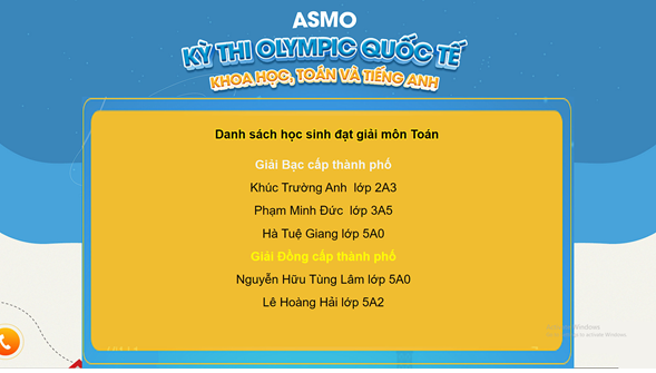 Chúc mừng học sinh Phạm Minh Đức lớp 3A5 đã đạt giải ASMO (giải Bạc)  Kỳ thi OLYMPIC QUỐC TẾ - KHOA HỌC, TOÁN VÀ TIẾNG ANH 2022
