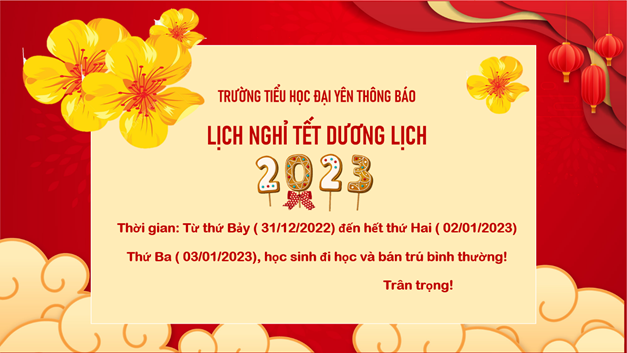 Thông báo nghỉ Tết Dương lịch 2023