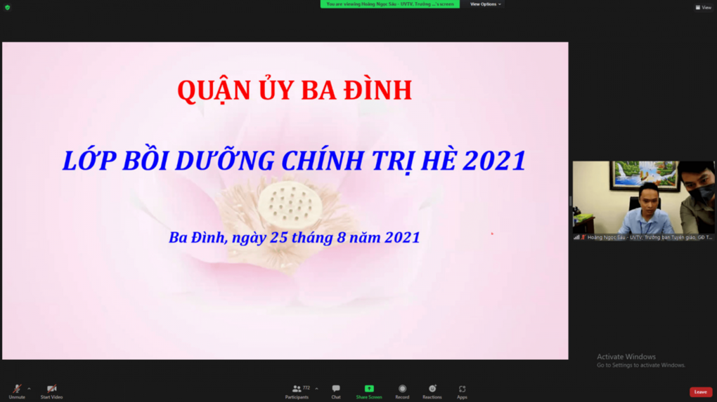 Cán bộ giáo viên, nhân viên trường Tiểu học Đại Yên tích cực, nghiêm túc tham gia lớp bồi dưỡng chính trị hè 2021