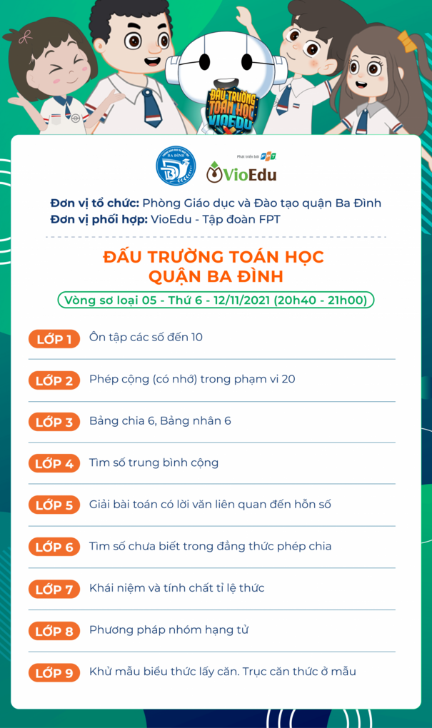 Nội dung thi Tuần 5 - Đấu trường Toán học 11/11/2021