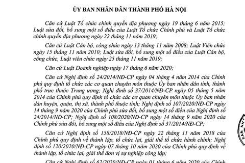 Quyết định 25//2021/QĐ-UBND ngày 19/11/2021 của UBND thành phố Hà Nội quy định về quản lý tổ chức bộ máy, biên chế, cán bộ, công chức, viên chức, người lao động trong tổ chức hành chính, đơn vị sự nghiệp thuộc thẩm quyền quản lý của UBND thành phố Hà Nội