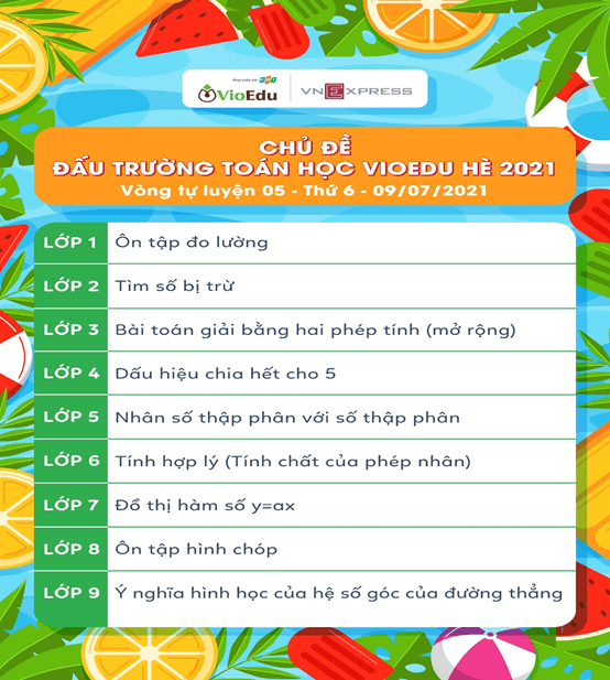 Nội dung thi Tuần 5 - Đấu trường Toán học Hè 2021