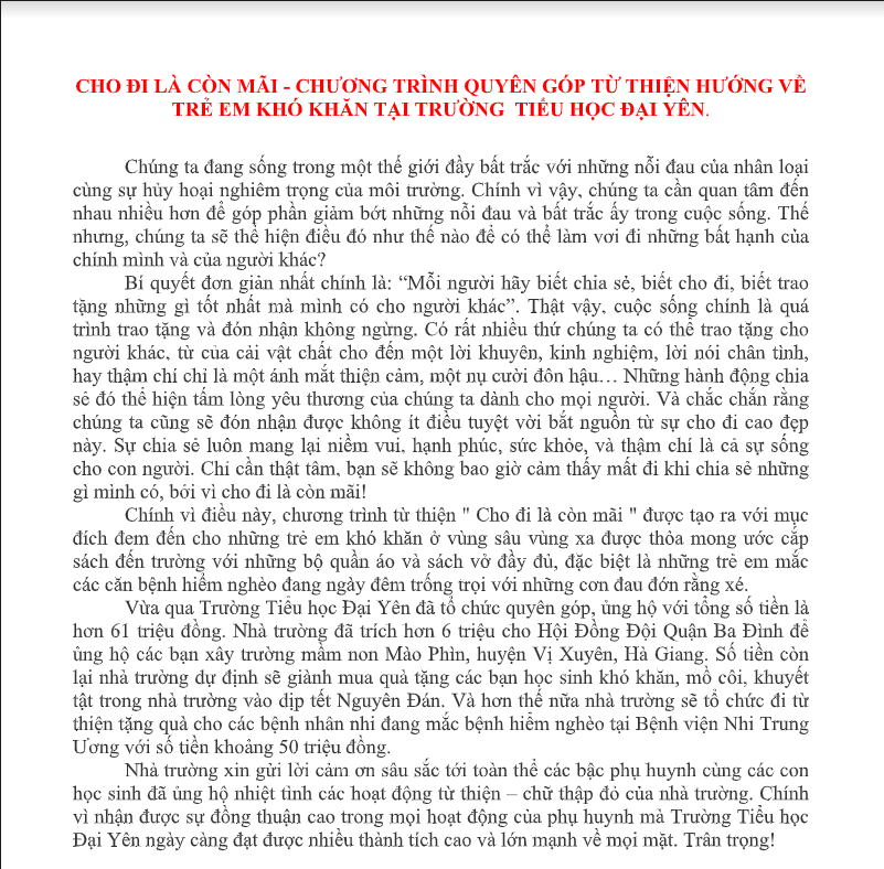 Thư ngỏ hoạt độngt từ thiện