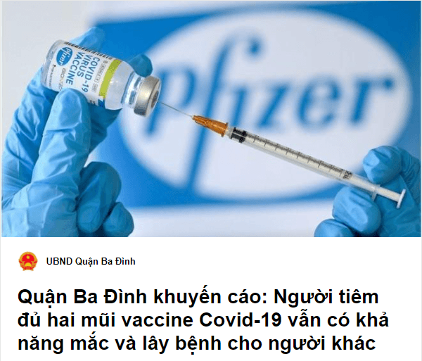 Quận Ba Đình khuyến cáo: Người tiêm đủ hai mũi vaccine Covid-19 vẫn có khả năng mắc và lây bệnh cho người khác