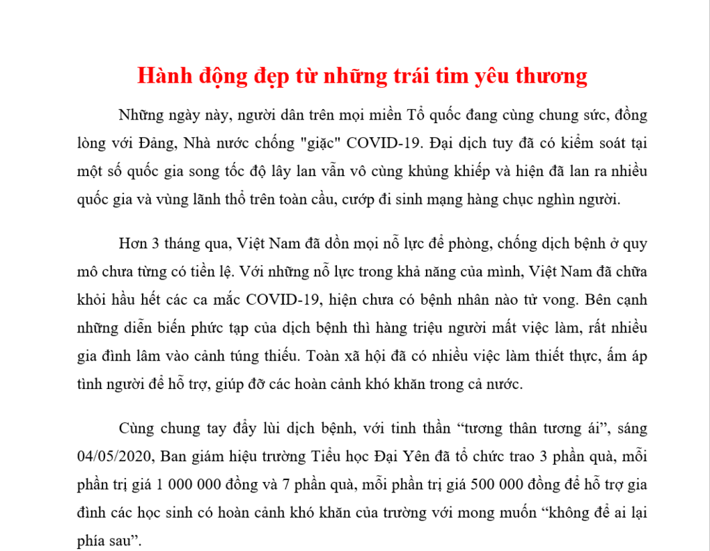 Hành động đẹp từ những trái tim yêu thương