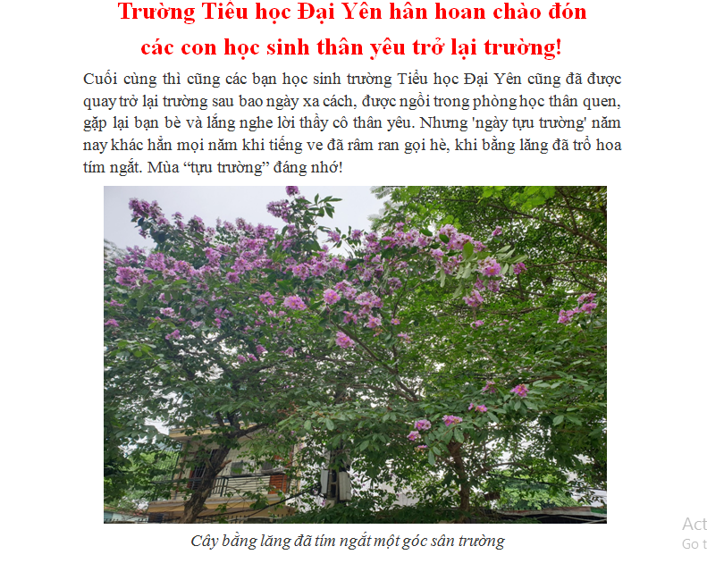 Trường Tiểu học Đại Yên hân hoan chào đón các con học sinh thân yêu trở lại trường!