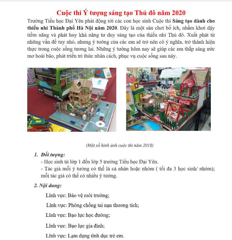 Cuộc thi "Ý tưởng sáng tạo Thủ đô năm 2020"