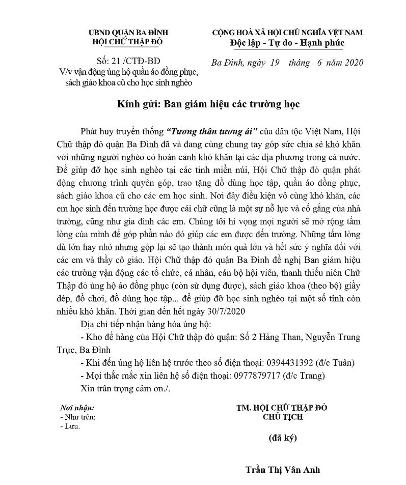 Vận động ủng hộ đồng phục, quần áo, sách vở cho học sinh nghèo