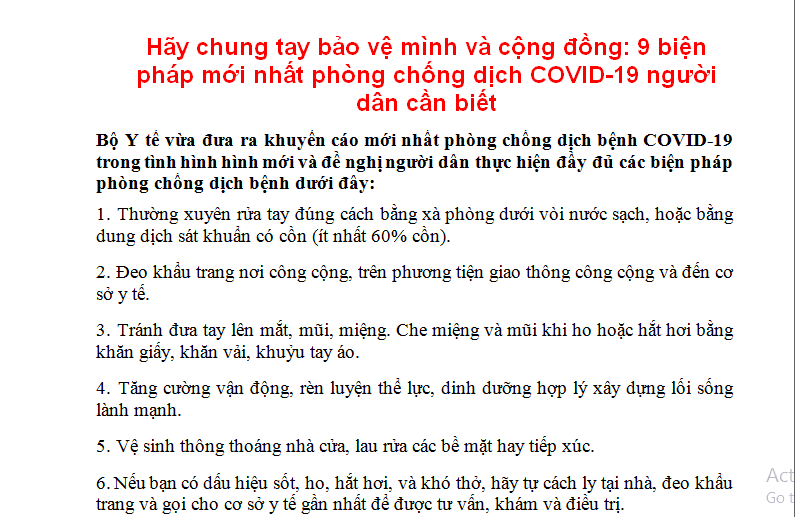 9 biện pháp mới phòng chống dịch COVID