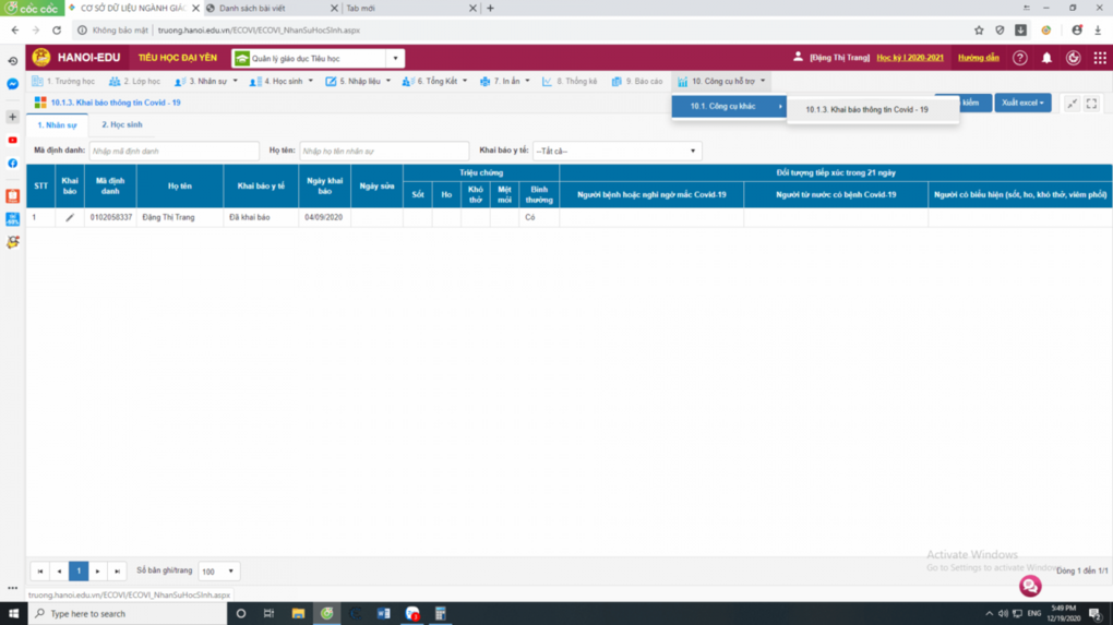 Hướng dẫn khai báo y tế của GV và những PH dùng điện thoại không phải cảm ứng