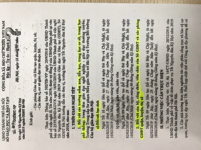 Thông báo lịch nghỉ tết Âm lịch 2019