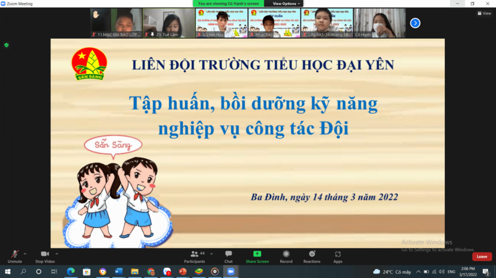 Liên đội TH Đại Yên triển khai lớp tập huấn  đội viên mới Năm học 2021-2022