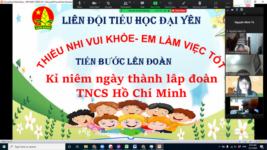 Trường Tiểu học Đại Yên chào mừng kỉ niệm 91 năm ngày thành lậpĐoàn TNCS Hồ Chí Minh 26-3 và phát động cuộc thi  “Thiếu nhi vui khỏe - Em làm việc tốt”
