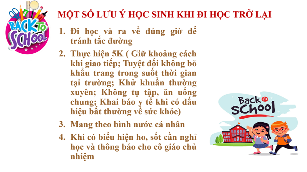 Một số lưu ý học sinh khi đi học trở lại