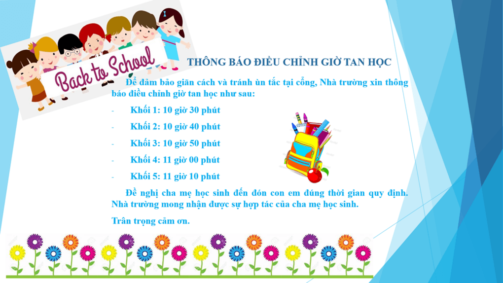 Thông báo điều chỉnh giờ tan học