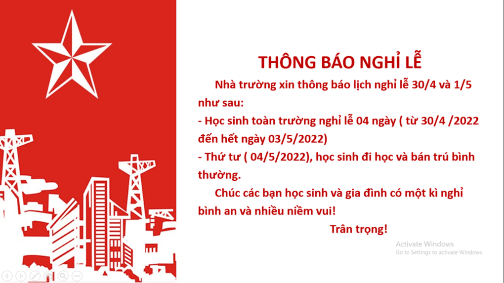 Thông báo nghỉ lễ 30/4 và 1/5