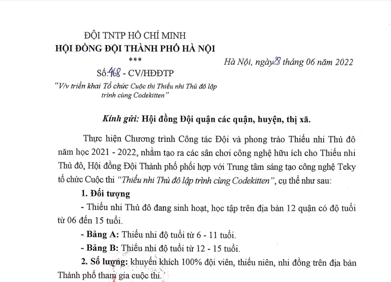 Cuộc thi lập trình "Thiếu nhi thủ đô cùng lập trình Codekitten"