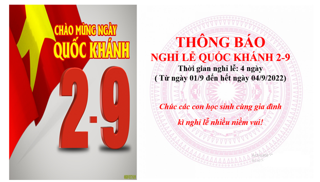 Trường Tiểu học Đại Yên xin thông báo lịch nghỉ lễ 2/9/2022.
