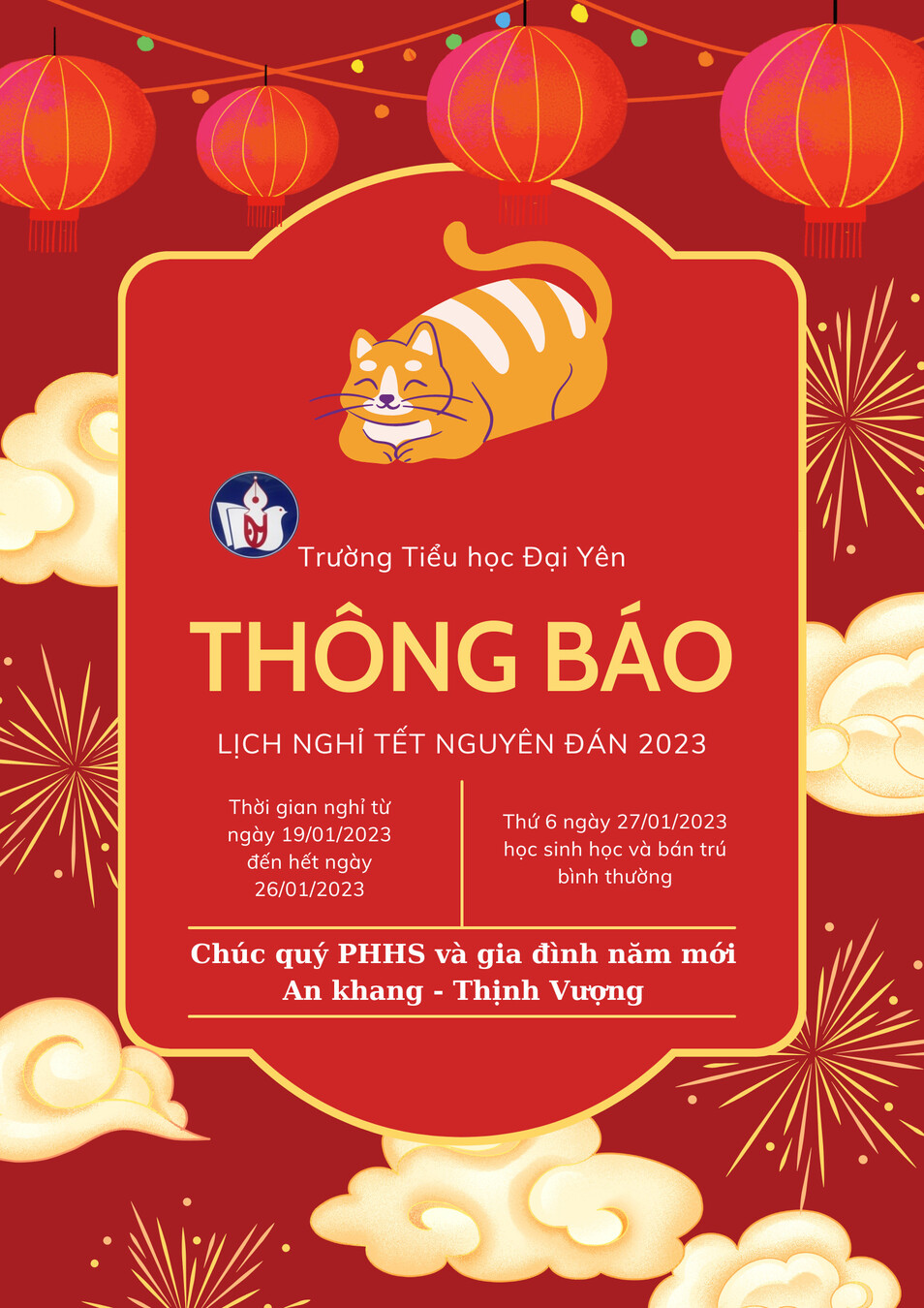 Thông báo nghỉ Tết Nguyên Đán 2023