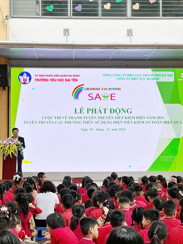 Sôi động “Lễ phát động cuộc thi vẽ tranh tiết kiệm điện năm 2024 và tuyên truyền các phương thức sử dụng điện tiết kiệm an toàn và hiệu quả” tại Trường Tiểu học Đại Yên