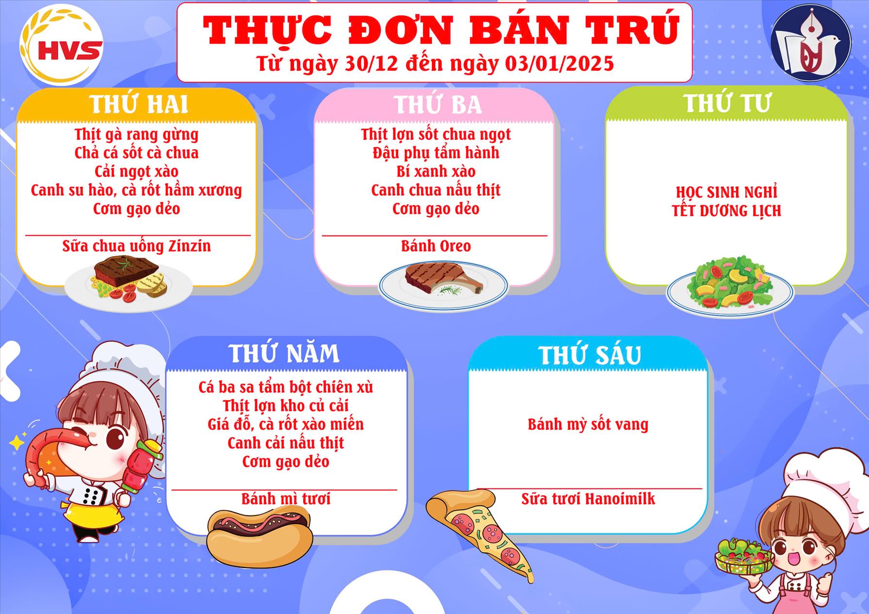 Thực đơn tuần 1 tháng 1