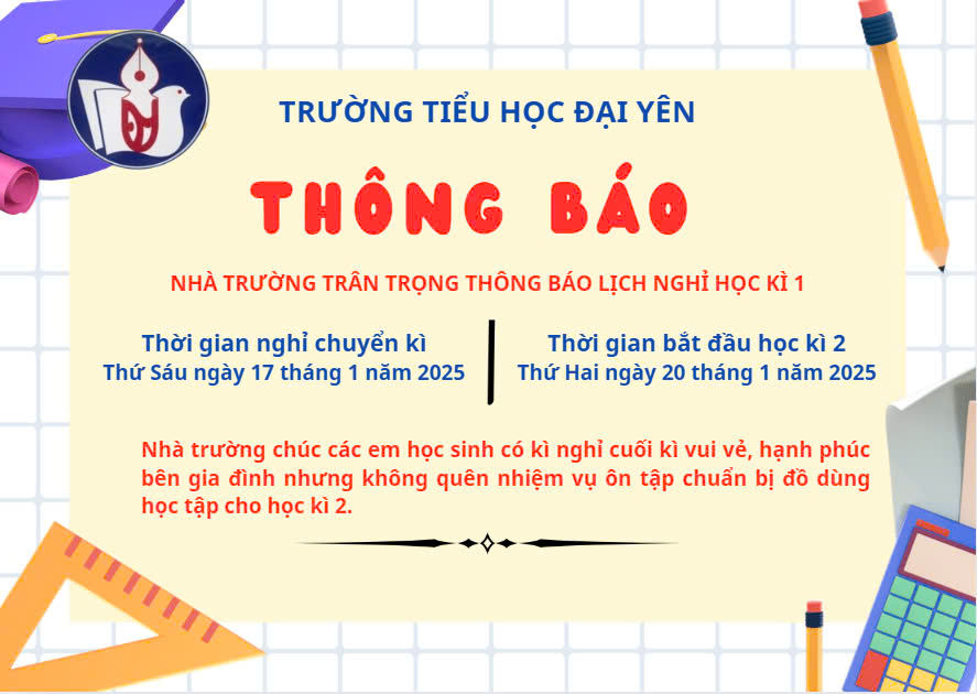 Thông báo nghỉ học kì 1 năm học 2024-2025