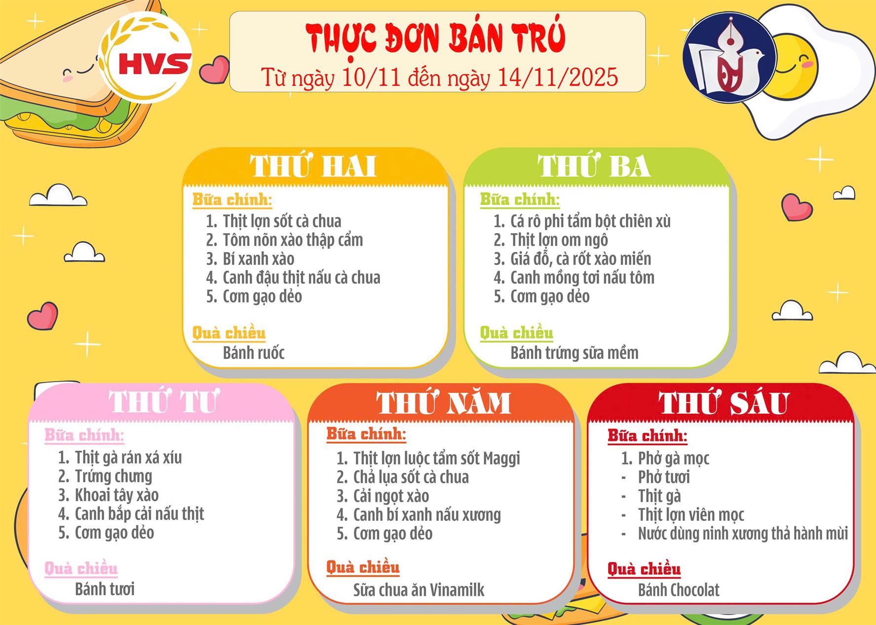 Thực đơn tuần 11 - 2025