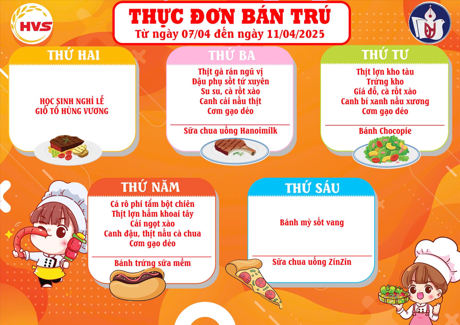 Thực đơn ngày 11/04/2025