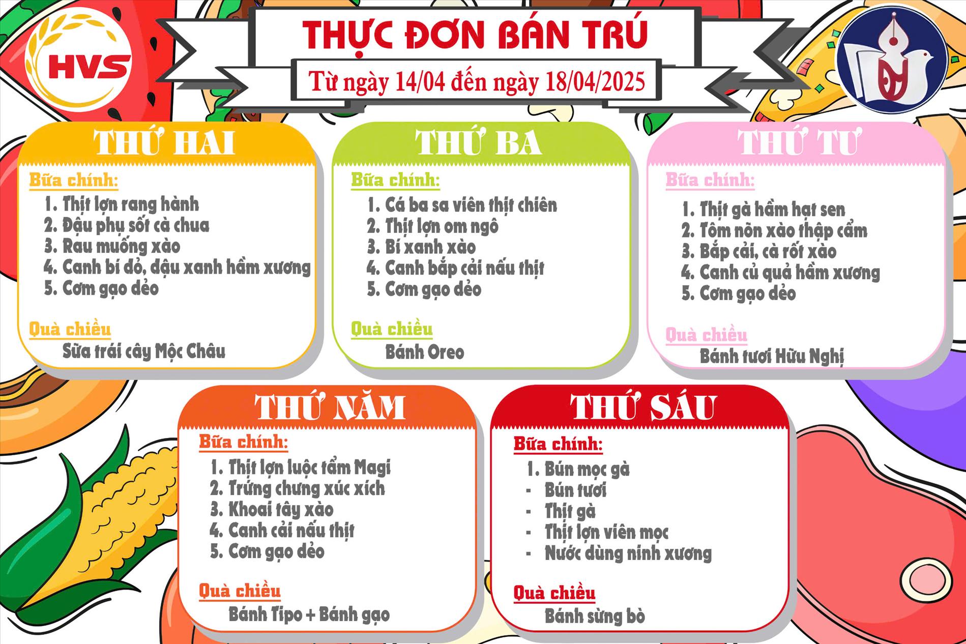 Thực đơn ngày 18/04/2025