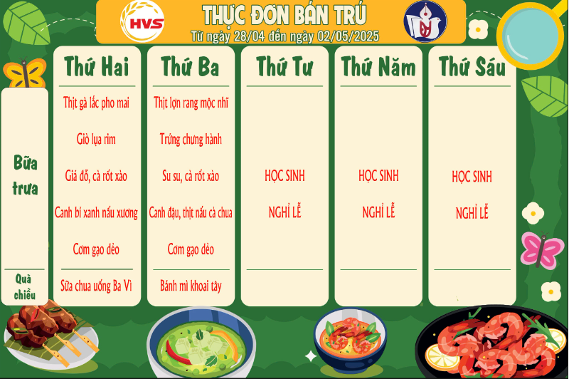 Thực đơn ngày 28/4
