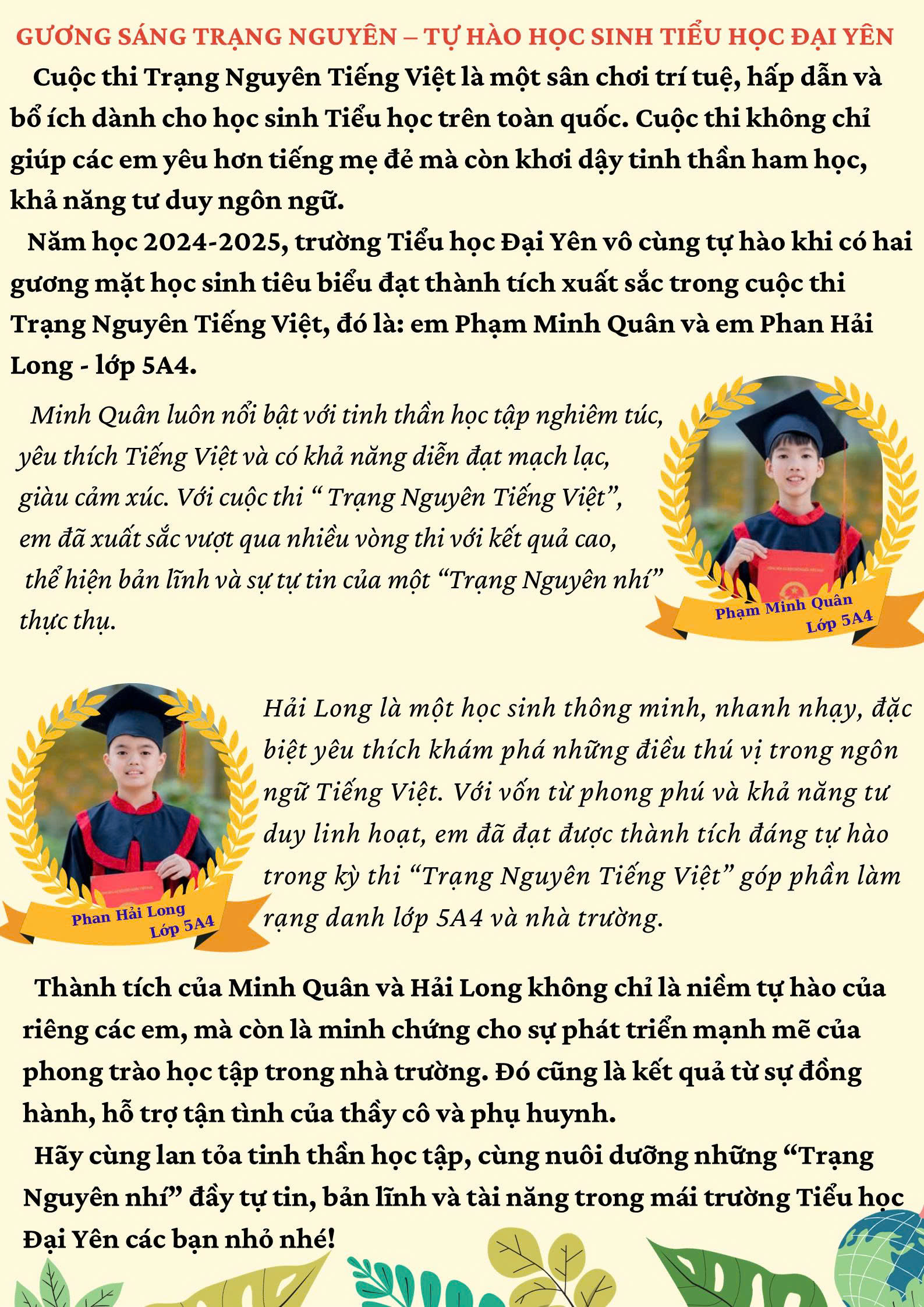 Gương sáng Trang Nguyên Tiếng Việt khối 5