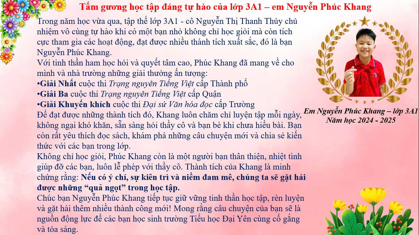 Tấm gương tự hào của lớp 3A1