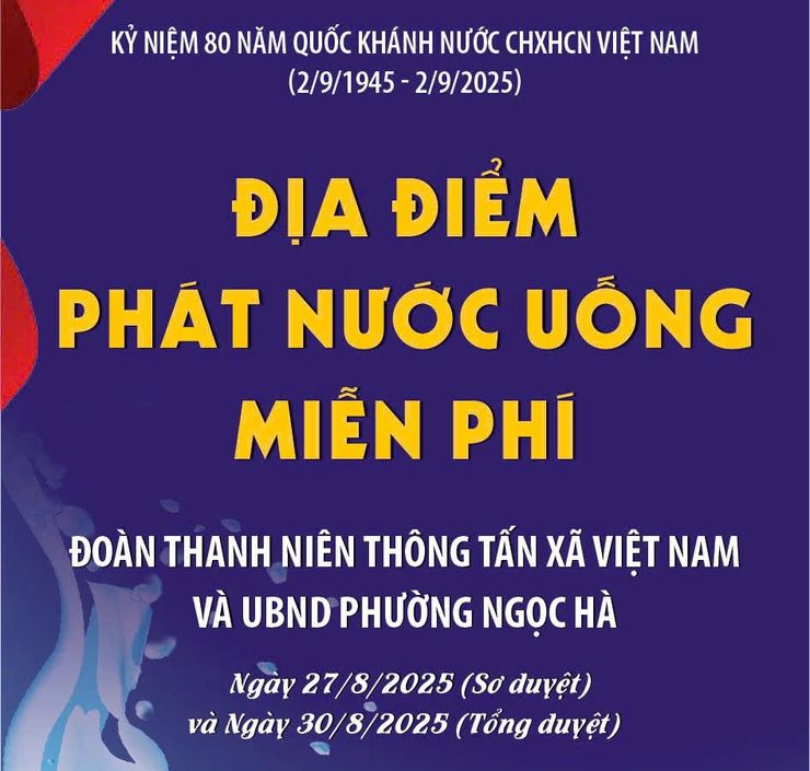 12 điểm phát miễn phí nước uống, đồ ăn nhẹ dọc tuyến diễu binh, diễu hành Kim Mã - Liễu Giai - Văn Cao