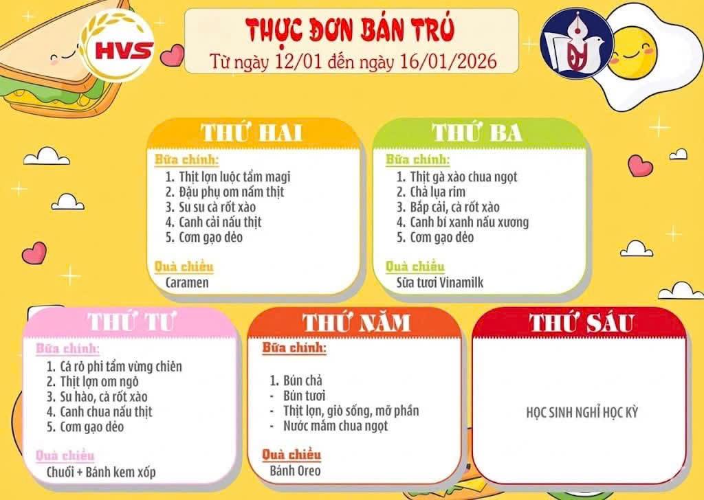 Thực đơn tuần 18+ 12/01/2026